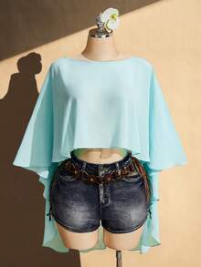 SHEIN ICON Áo choàng nữ dáng rộng màu xanh dương, kiểu dáng thường ngày, dễ mặc, vạt áo bất đối xứng, thích hợp cho kỳ nghỉ. - Màu xanh lam - Xem 3