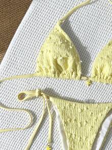 Swim Mod Bộ bikini hai mảnh họa tiết sao biển buộc cổ bằng vải jacquard dành cho nữ, thích hợp mặc mùa xuân/hè. - Màu vàng - Xem 5