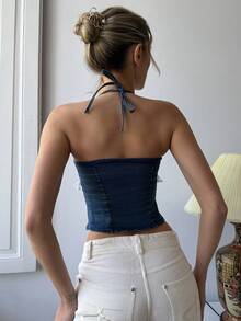 DAZY Top de tirantes de mujer de estilo bohemio, elegante y casual para vacaciones, con encaje y parches, ideal para primavera y verano - Azul - Ver 4
