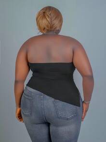 CurvyTilda Plus Size Casual Distressed Slim Fit Denim Jeans, For Hourglass Body Shape - Black - View 5