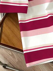 Manfinity Joysei Camiseta casual de hombre con bloques de color y rayas, de verano - Rosa Fucsia - Ver 4