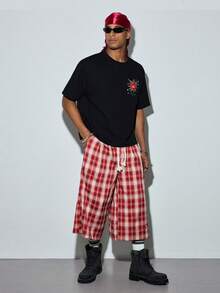 Modcrash Áo thun ngắn tay thêu hình trái tim phong cách vintage Dark Street, áo croptop dáng rộng đa năng Summer Niche. - màu đen - Xem 1