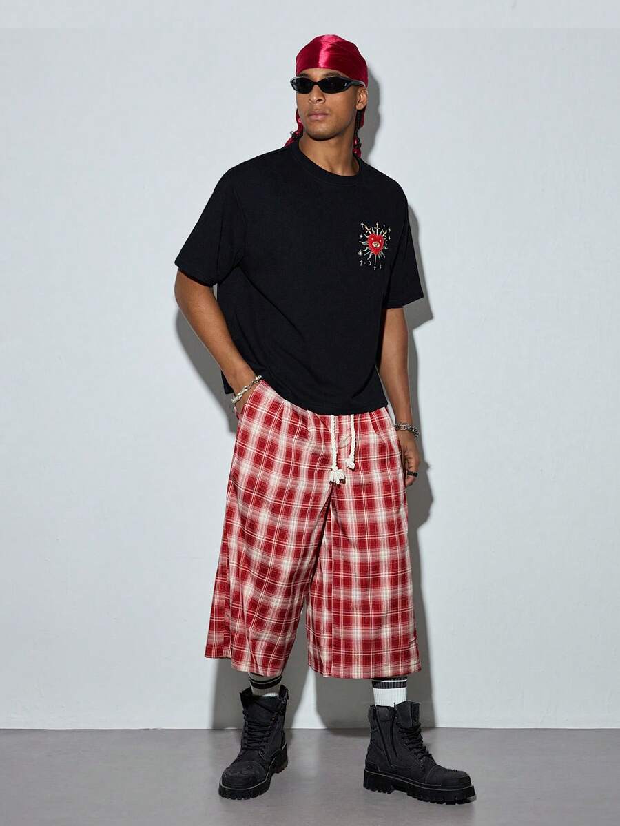 Modcrash Áo thun ngắn tay thêu hình trái tim phong cách vintage Dark Street, áo croptop dáng rộng đa năng Summer Niche. - màu đen - Xem 1