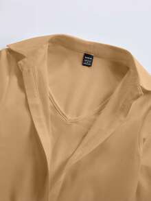 EMERY ROSE Women's Solid Color Casual Versatile Daily Wear Shirt - Apricot - View 5