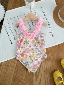 Emery Rose Kids Emery Rose Kids 女童針織條紋蝴蝶結設計3D花卉連身泳衣 女童花卉印花泳衣 女童條紋泳衣 連身泳衣 女童粉色連身泳衣 女童泳衣，兒童 - 淺粉色 - 查看 6