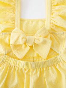 SHEIN Young Girl Textured Ruffle Sleeve Loose Jumpsuit - Yellow - View 8