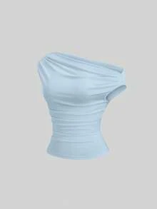 Sweetra Bộ áo nữ mùa xuân dáng bất đối xứng, bèo nhún, vai lệch, thanh lịch, nhẹ nhàng, thoải mái, đa năng, phong cách thường ngày. - Nhiều màu - Xem 3