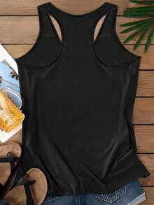 EMERY ROSE Camiseta sin mangas minimalista con gráfico de instrumentos musicales y calavera, adecuada para el verano, para mujeres de talla grande y versátil para festivales de música - Negro - Ver 2
