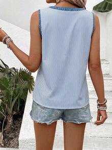 EMERY ROSE Women's Spring/Summer New Arrival Striped Print Pattern Contrast Trim Casual Versatile Tank Top - Multicolor - View 2