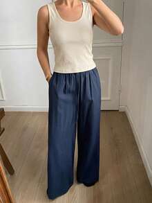 DAZY Set de 2 piezas de pijama de verano con top ajustado sin mangas y pantalón recto holgado - Blanco - Ver 4