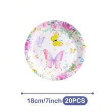 Little Butterfly Happy Birthday Disposable Plates, Napkins And Cups Set, Serves 20 Guests. This Disposable Party Supplies Set (Including Plates, Napkins And Cups) Is Perfect For Birthday Parties, Weddings And Family Picnics. - View 8