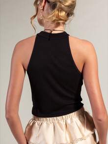 Rouah Premium Essential Black Slim Fit Sleeveless Halter Neck Tank Top, High Neckline Racerback Silhouette, Stretch Fabric For All-Day Comfort, Summer Basic - Black - View 4