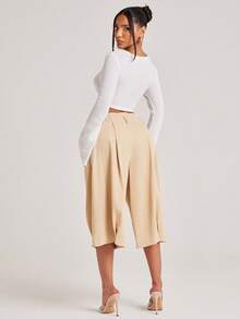 NYA SZN Pant Capri Length Short Knee Length Pleated Asymmetrical Waistband Brunch Casual Everyday Party Special Occasion Outfits For Women - Brown - View 5