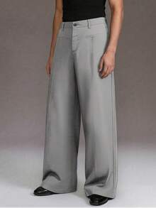 STYNVO Men's Solid Color Pleated Button Casual Pants - Grey - View 4