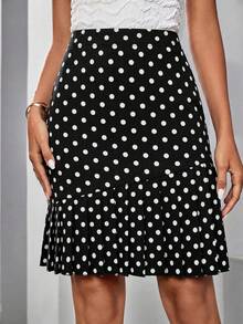 Editum Women's Elegant High Waist Knitted Elastic Black And White Polka Dot Pleated Skirt,Summer 70s Country Style Mini Skirt For Work Office Wear Outfit - Black and White - View 1