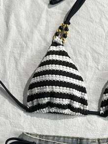 Swim Vcay Bộ bikini gợi cảm buộc dây cổ, kẻ sọc, dành cho nữ, thích hợp mặc đi biển mùa hè. - Nhiều màu - Xem 3