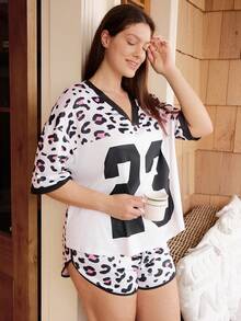 Doze Lane Plus Size Women Casual Leopard Print Digit Pattern Pajama Set - Multicolor - View 3
