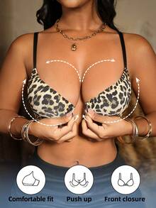Bare Chapter 2pcs Thin Padded Steel Underwire Front Closure Sexy Leopard Print Supportive Bra - Multicolor - View 2