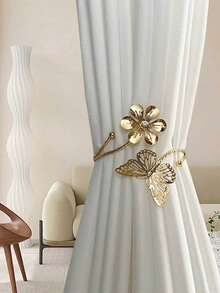 1 PC Lightweight Luxury Alloy Metal Curtain Hook Without Drilling Pearl Water Crystal Golden Curtain Hook Soft Decoration For Bedroom And Living Room - gold - View 2