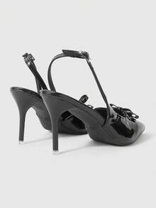 ROMWE Grunge Punk Dark Rock Punk Goth Shoes Closed Toes Hollowed Out Mary Jane Shoes Pointed Cross Strap Dress Shoes Riveted Stiletto Commuter Work Shoes Women's High Heel Shoes - Black strap - View 4