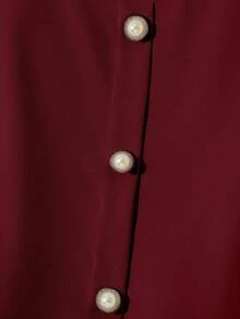 Franclia Women's Solid Color Ruffle Sleeve Round Neck Shirt, Yellow, Fashion Versatile French Style Short Pearl Button Decorated Blouse, Elegant Summer Top - Burgundy - View 3
