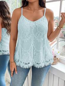 Reflora Plus Size Women Fashion Lace Camisole - Baby Blue - View 6