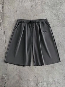 AXEPEAK Quần short nam màu trơn, thêu họa tiết, có túi xéo, kiểu dáng thường ngày. - Xám - Xem 2