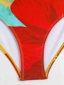 Swim Oasis 新款女士印花不对称肩部连体泳衣，波西米亚风，适合海滩度假，春夏款 - 彩色 - 查看 8