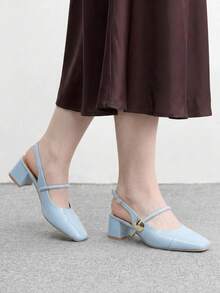 CUCCOO BIZCHIC Women's Fashion High-Heeled Shoes, Buckle Thick Heel PU Global Four-Season Commute Elegant Foundation Festival Vacation Outdoor Office Daily Versatile - Blue - View 4