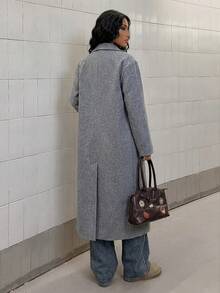 StreetHx Women's Solid Color Lapel Collar Long Sleeve Casual Long Coat, Autumn/Winter Fall Cloth For Women - Grey - View 2