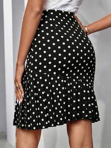 Editum Women's Elegant High Waist Knitted Elastic Black And White Polka Dot Pleated Skirt,Summer 70s Country Style Mini Skirt For Work Office Wear Outfit - Black and White - View 2