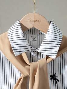 SHEIN 3件組：紳士風條紋刺繡襯衫 + 披肩 + 短褲，適合小男孩 - 彩色 - 查看 8