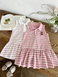 SHEIN Bộ 2 chiếc váy cổ polo không tay cho bé gái, màu hồng và trắng. - Nhiều màu - Xem 6
