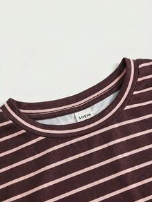 SHEIN Camiseta casual corta de manga corta con cuello redondo, cintura ceñida y fruncida, de punto blanco para adolescentes - Multicolor - Ver 7