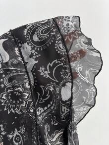 Elamini Vestido de mujer, estampado de París, escote en V profundo y sexy, parche de encaje, falda con volantes multicapa - Negro - Ver 6