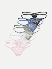 Bộ 5 quần lót bikini cạp thấp phong cách Pháp dễ thương và lãng mạn dành cho nữ - Nhiều màu - Xem 1