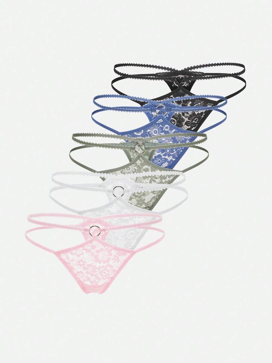 Bộ 5 quần lót bikini cạp thấp phong cách Pháp dễ thương và lãng mạn dành cho nữ - Nhiều màu - Xem 1