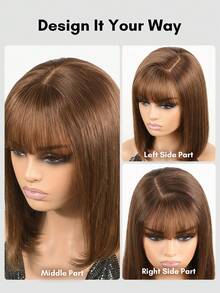 Glueless Bob Wig Human Hair Wigs With Bangs Human Hair Lace Wigs For Women #4 Brown All Ready Wig Pre Bleached Pre Plucked Pre-Cut Lace Melting 4x4 Lace Closure Glueless Wig With Front Hair 100% Human Hair 9AM HAIR - S4 - View 9