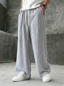 SLATEMANN Casual, Loose Gray And White Striped Pants, Versatile For Commuting - Grey - View 1