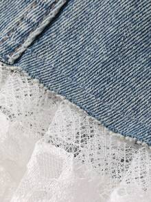DAZY Rok Mini Denim Kasual Wanita dengan Pinggang Asimetris dan Hiasan Renda - Light Wash - View 6