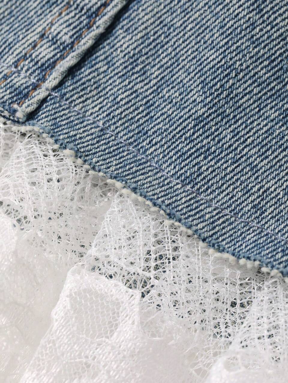 Women's Asymmetrical Waist Lace Patchwork Casual Denim Mini Skirt