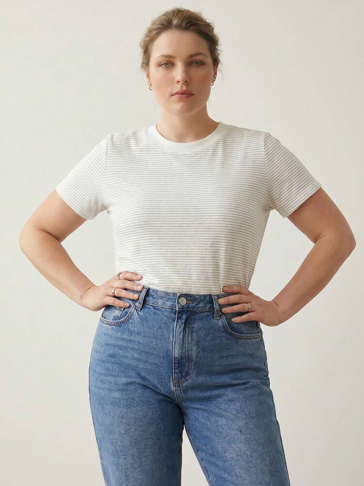 PLUS SOFT COMFORTABLE CASUAL STRIPED COTTON T-SHIRT, SUMMER