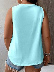 Ceyna Plus Size Casual Solid Color V-Neck Loose Tank Top, Summer - Mint Blue - View 2