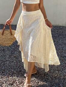 Livesso Spring Summer Graduation Beach Wedding Party White Floral Asymmetrical Lace Women's Skirt Vacation Boho - White - View 7