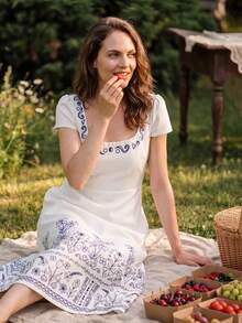 Dayvera Vestido largo con estampado floral elegante para mujer, de verano - Blanco - Ver 6