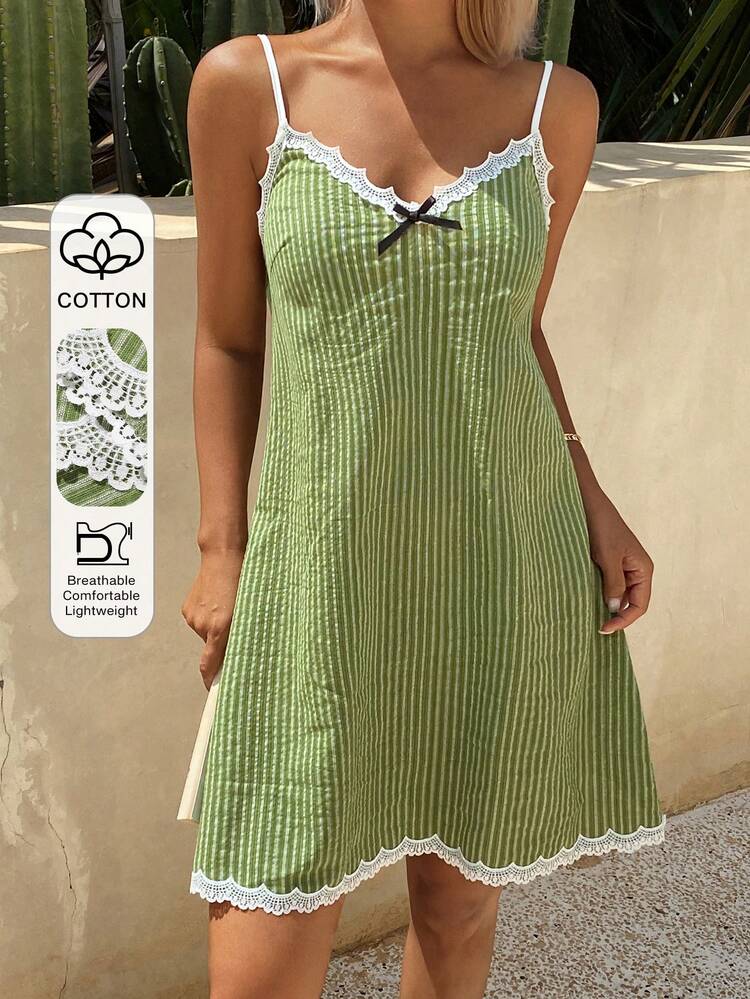 Women's Contrast Striped Print Casual Sleeveless Nightgown For Summer