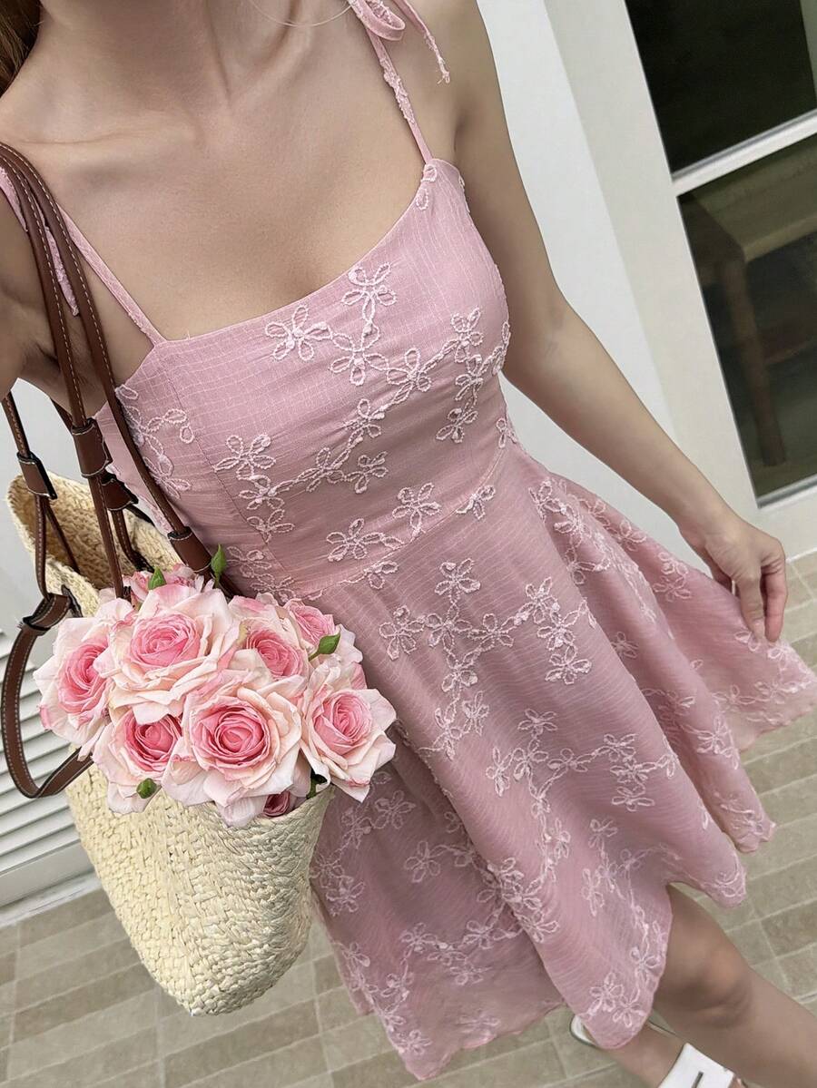 DAZY Women's Sleeveless Fitted Waist Sweet Crop Top Dress, Suitable For Spring And Summer - Baby Pink - View 1