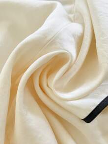 GlowEve Women's Apricot Base Black Trim Contrast Color Satin V-Neck Side Ruched Drawstring Elegant Short Sleeve Blouse For Summer - Apricot - View 6
