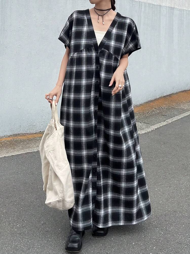 black and white plaid maxi dress No Compromise Long Sleeve Checkered Print Mesh Maxi Dress L