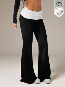 SHEIN PETITE Women's Contrast Striped Drawstring Casual Straight Leg Pants, Versatile For Spring/Summer, Includes Built-In Undershorts - Black and White - View 6